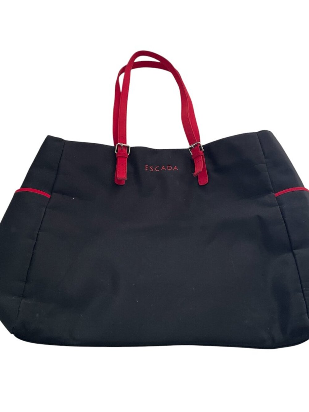 Escada Nylon Tote Bag Black Red Embroidered Logo Shoulder Bag Purse